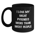 Funny Great Pyrenees Dog Gifts for Men, Women, Friends and Family - I Love My Great Pyrenees More Than Most People Black Coffee Mug, Birthday Unique Presents - Main