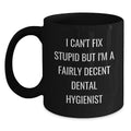 Funny Dental Hygienist Graduation Gifts for Her, Black Coffee Mug, I Can't Fix Stupid But I'm A Fairly Decent Quote, from Friends to Coworkers or Family - Main