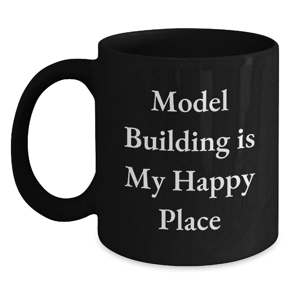 Funny Model Building Gifts for Dad, Inspirational Black Coffee Mug, Model Building Is My Happy Place, Gifts from Family - Main