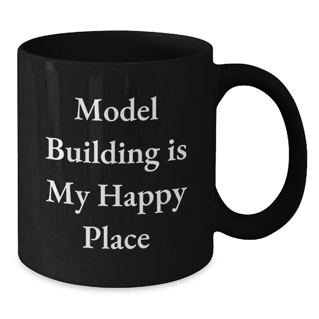 Funny Model Building Gifts for Dad, Inspirational Black Coffee Mug, Model Building Is My Happy Place, Gifts from Family - Additional