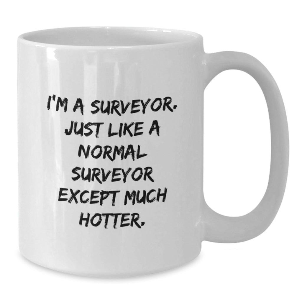 Funny Surveyor Gifts for Surveyor from Friends on Mother's Day Unique White Coffee Mugs - 'I'm A Surveyor. Just Like A Normal Surveyor Except Much Hotter.' - Additional