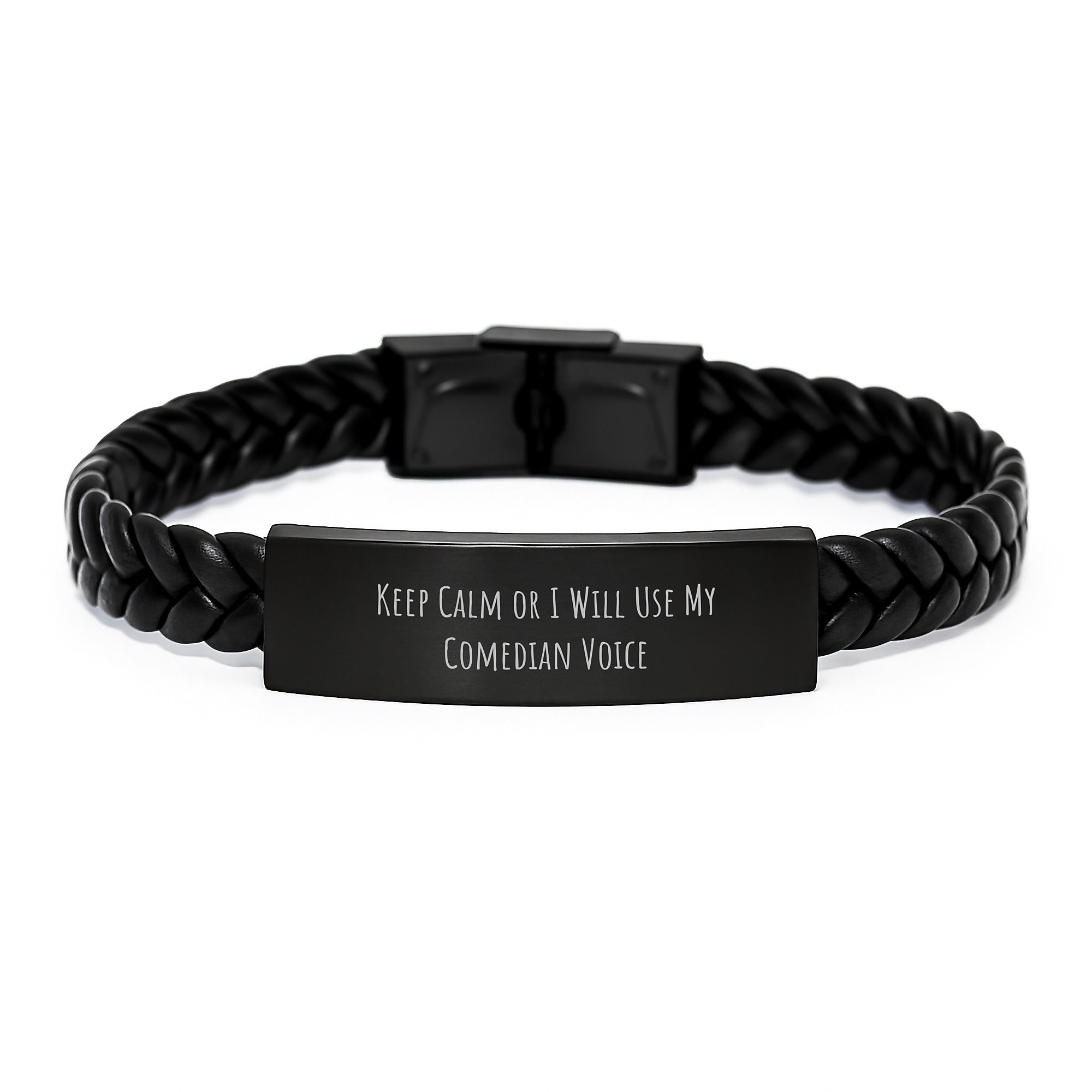 Funny Comedian Interlaced Leather Bracelet Gifts for Men, Keep Calm Or I Will Use My Comedian Voice, Unique Graduation Gifts for Comedians from Friends, Comedian Men Gift Ideas - Image 1