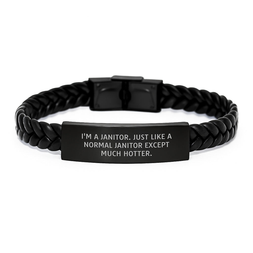 Funny Janitor Gifts for Mom, I'm A Janitor, Interlaced Leather Bracelet, Unique Mother's Day Jewelry - Image 1