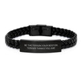 Funny Boston Terrier Dog Gifts for Men, Unique Birthday Unique Gifts from Friends, Interlaced Leather Bracelet with Quote 'Be The Person Your Boston Terrier Thinks You Are' - Image 1