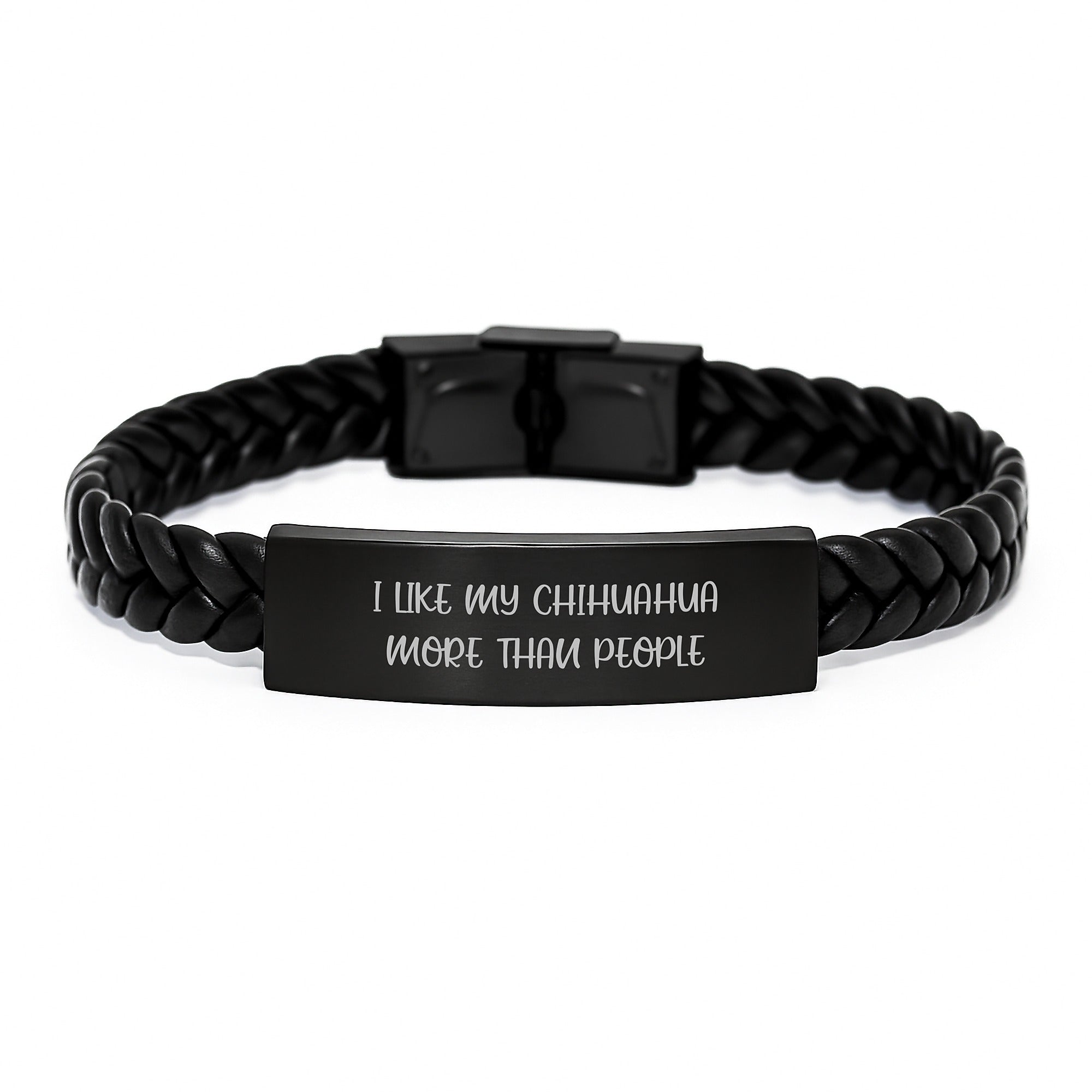 Funny Chihuahua Dog Gifts from Friends for Birthday Unique Interlaced Leather Bracelets with I Like My Chihuahua More Than People Quote, Stainless Steel and PU Leather, 7.87 inches - Image 1