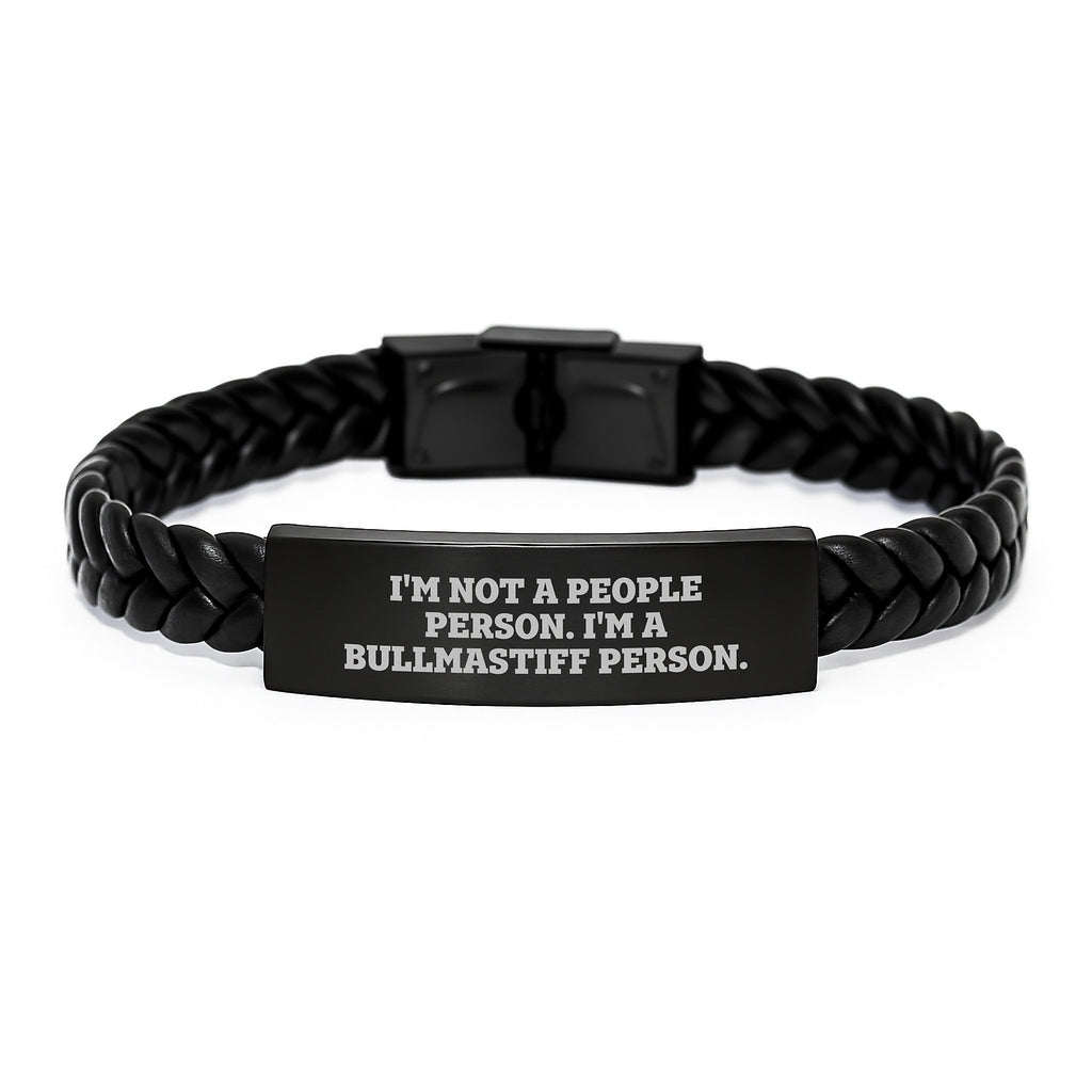 Funny Bullmastiff Dog Lover Gifts from Men to Best Friends Birthday Unique Interlaced Leather Bracelet with Engraved Stainless Steel - Image 1