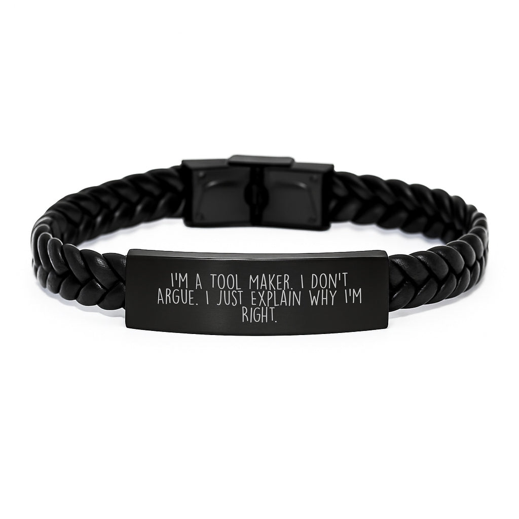Funny Motivational Tool Maker Gifts from Father to Son for Graduation - Interlaced Leather Bracelet Handcrafted with Engraved Stainless Steel and PU Leather - Image 1