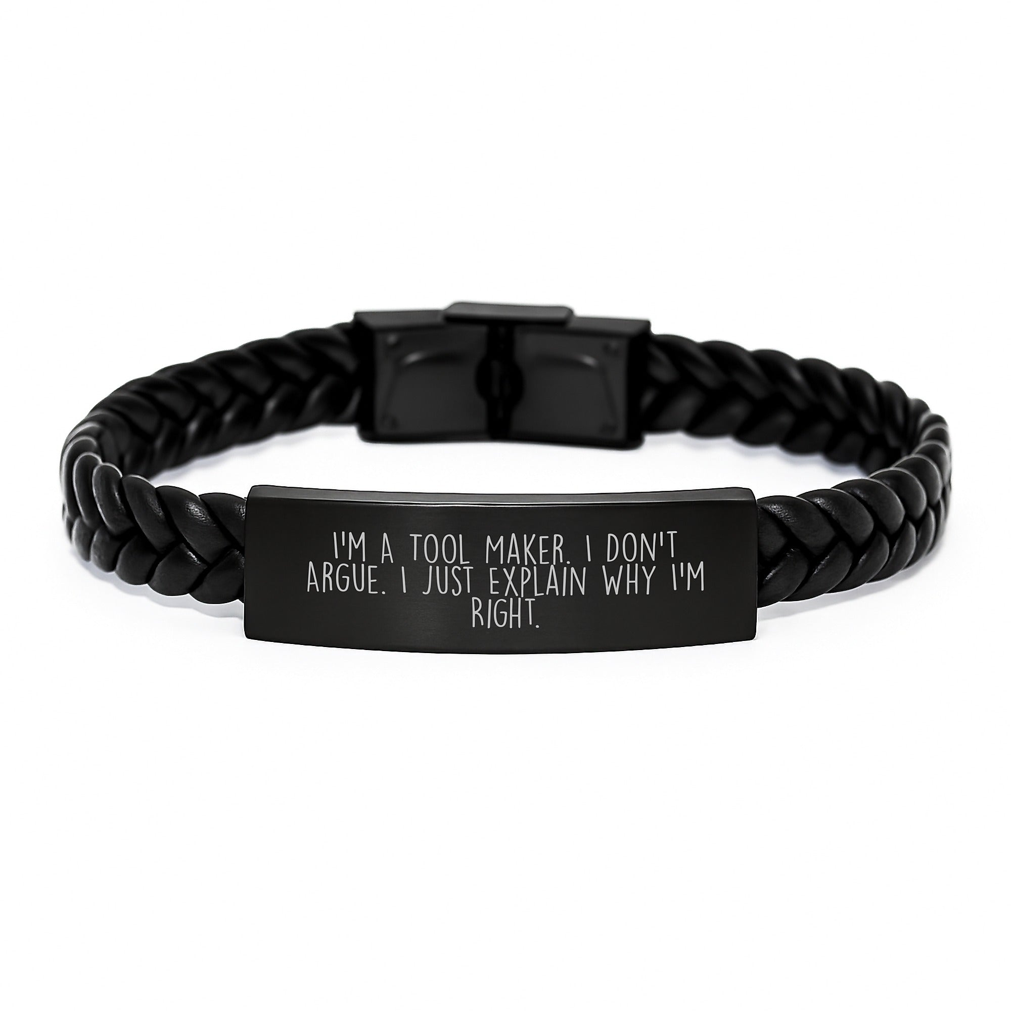 Funny Motivational Tool Maker Gifts from Father to Son for Graduation - Interlaced Leather Bracelet Handcrafted with Engraved Stainless Steel and PU Leather - Image 1