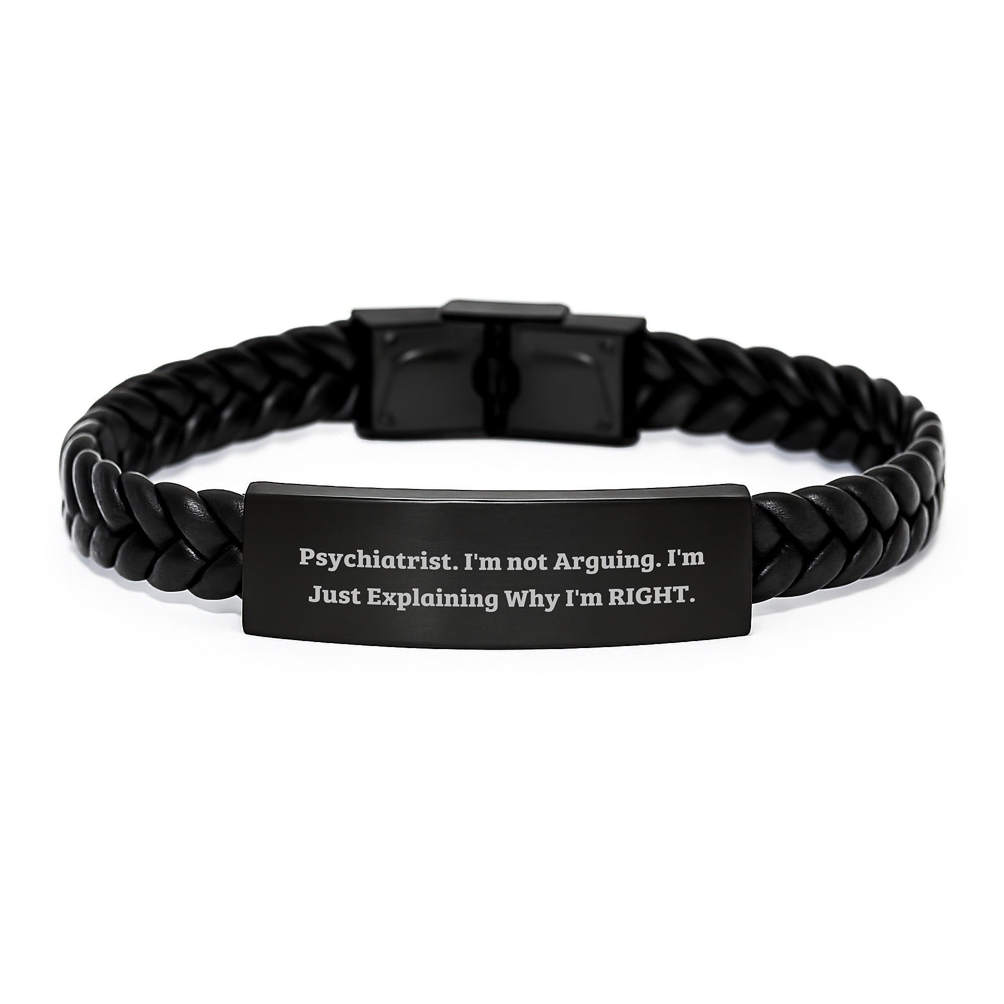Funny Psychiatrist Gifts from Friends, Inspirational Interlaced Leather Bracelet for Graduation, Men's or Women's Stainless Steel PU Leather Quote - Image 1