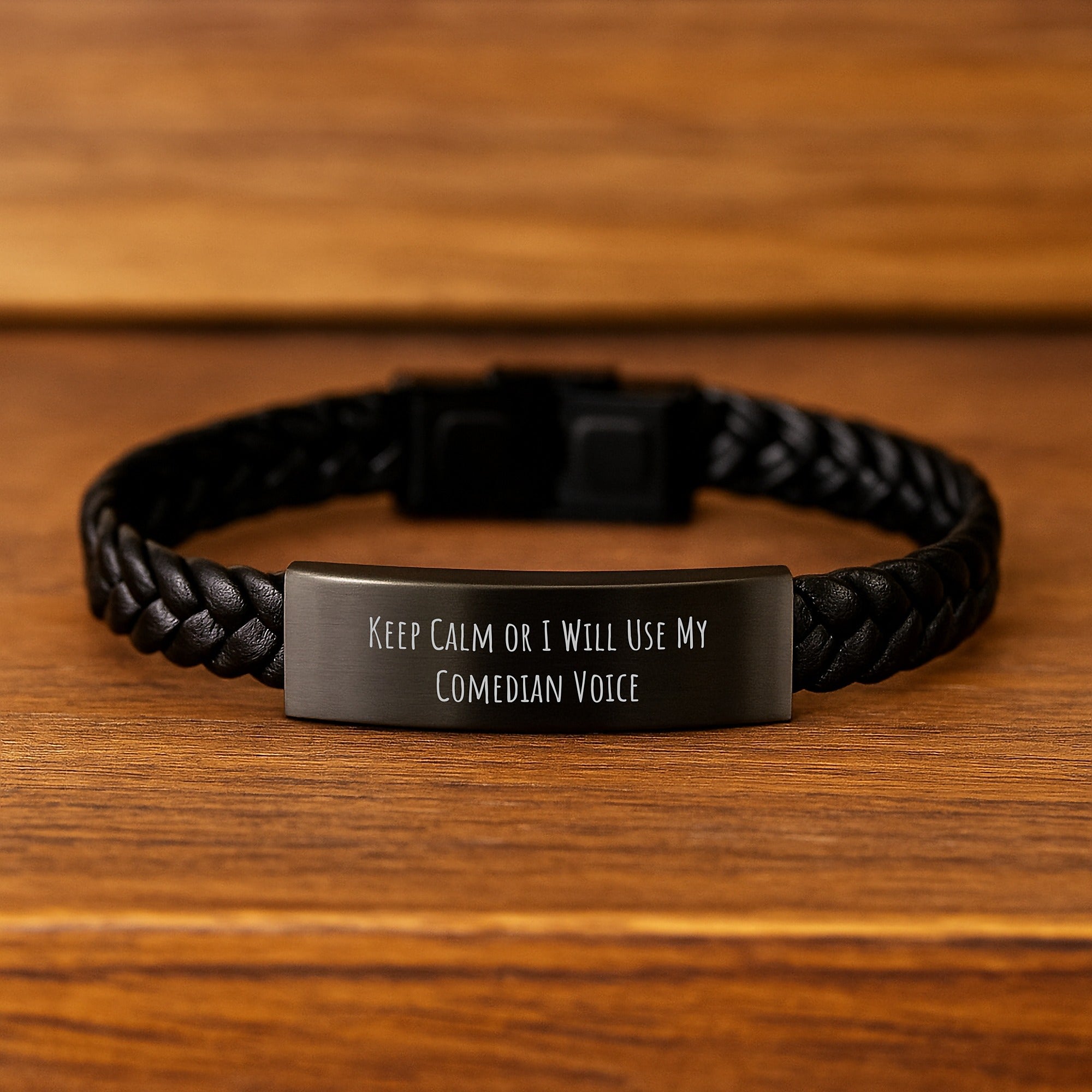 Funny Comedian Interlaced Leather Bracelet Gifts for Men, Keep Calm Or I Will Use My Comedian Voice, Unique Graduation Gifts for Comedians from Friends, Comedian Men Gift Ideas - Image 2
