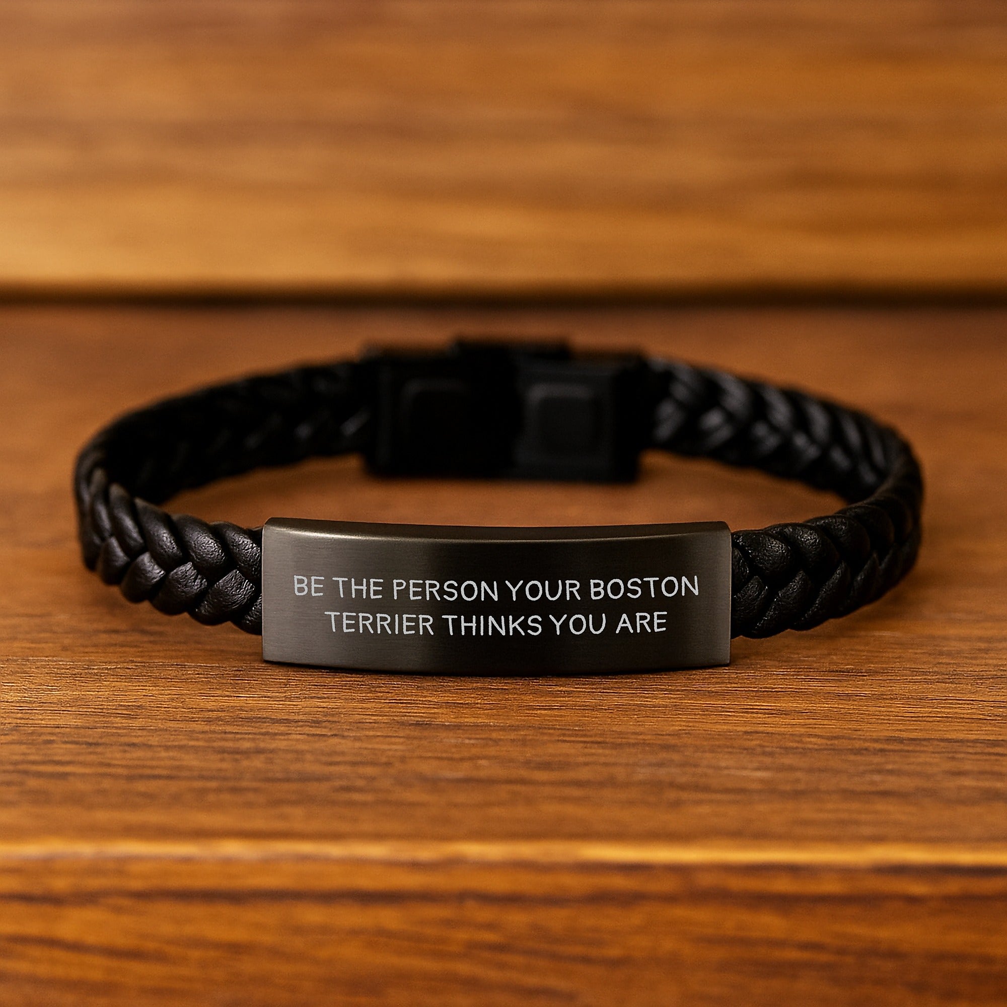 Funny Boston Terrier Dog Gifts for Men, Unique Birthday Unique Gifts from Friends, Interlaced Leather Bracelet with Quote 'Be The Person Your Boston Terrier Thinks You Are' - Image 2