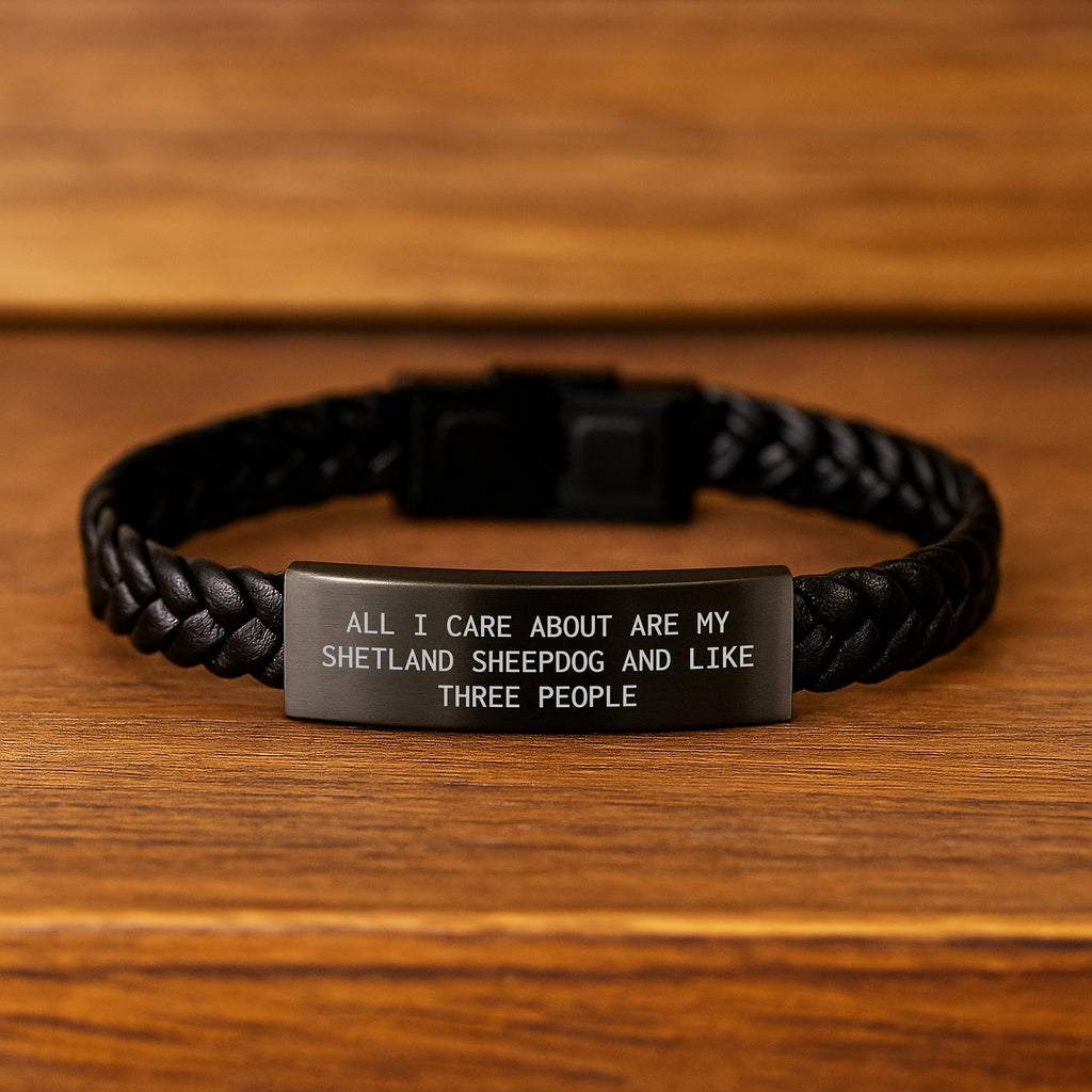 Funny Shetland Sheepdog Gifts for Men, Interlaced Leather Bracelet Gifts from Family for Birthday Unique Presents - Image 2