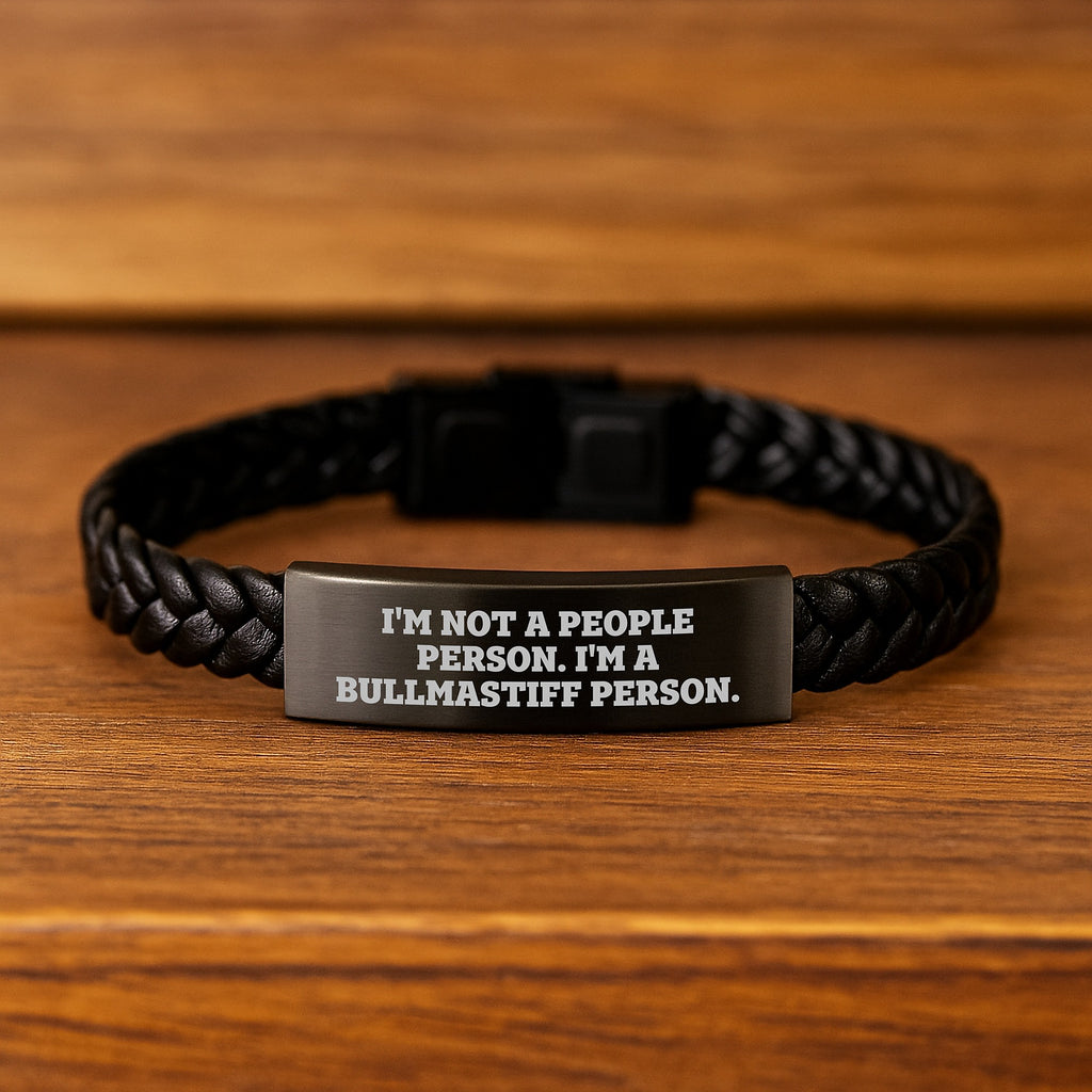 Funny Bullmastiff Dog Lover Gifts from Men to Best Friends Birthday Unique Interlaced Leather Bracelet with Engraved Stainless Steel - Image 2
