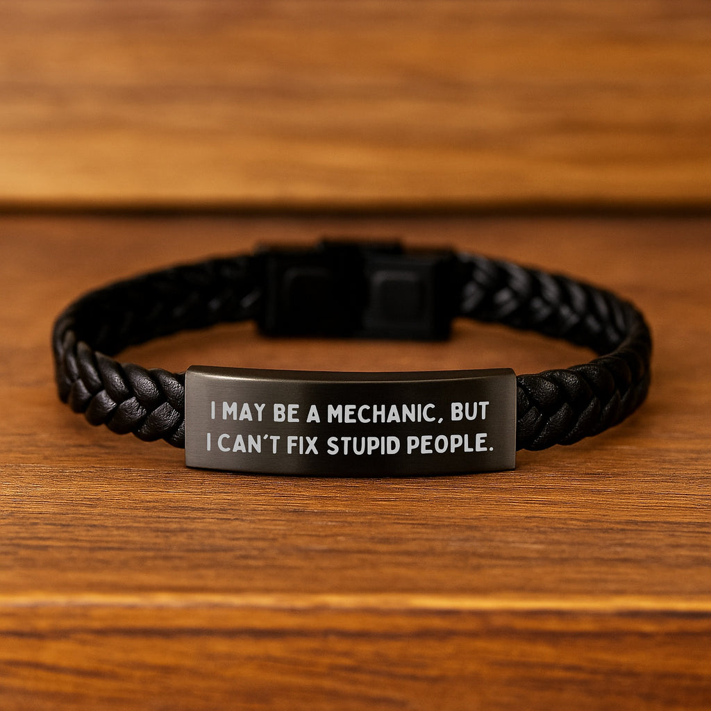 Funny Mechanic Gifts for Men, 'I May Be A Mechanic' Interlaced Leather Bracelet for Graduation Unique Gifts from Friends or Family - Image 2