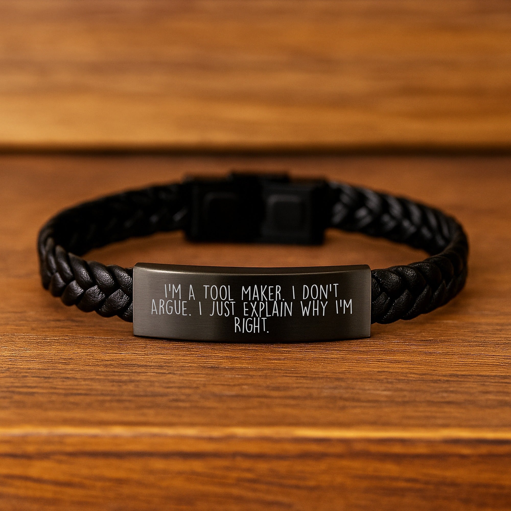 Funny Motivational Tool Maker Gifts from Father to Son for Graduation - Interlaced Leather Bracelet Handcrafted with Engraved Stainless Steel and PU Leather - Image 2