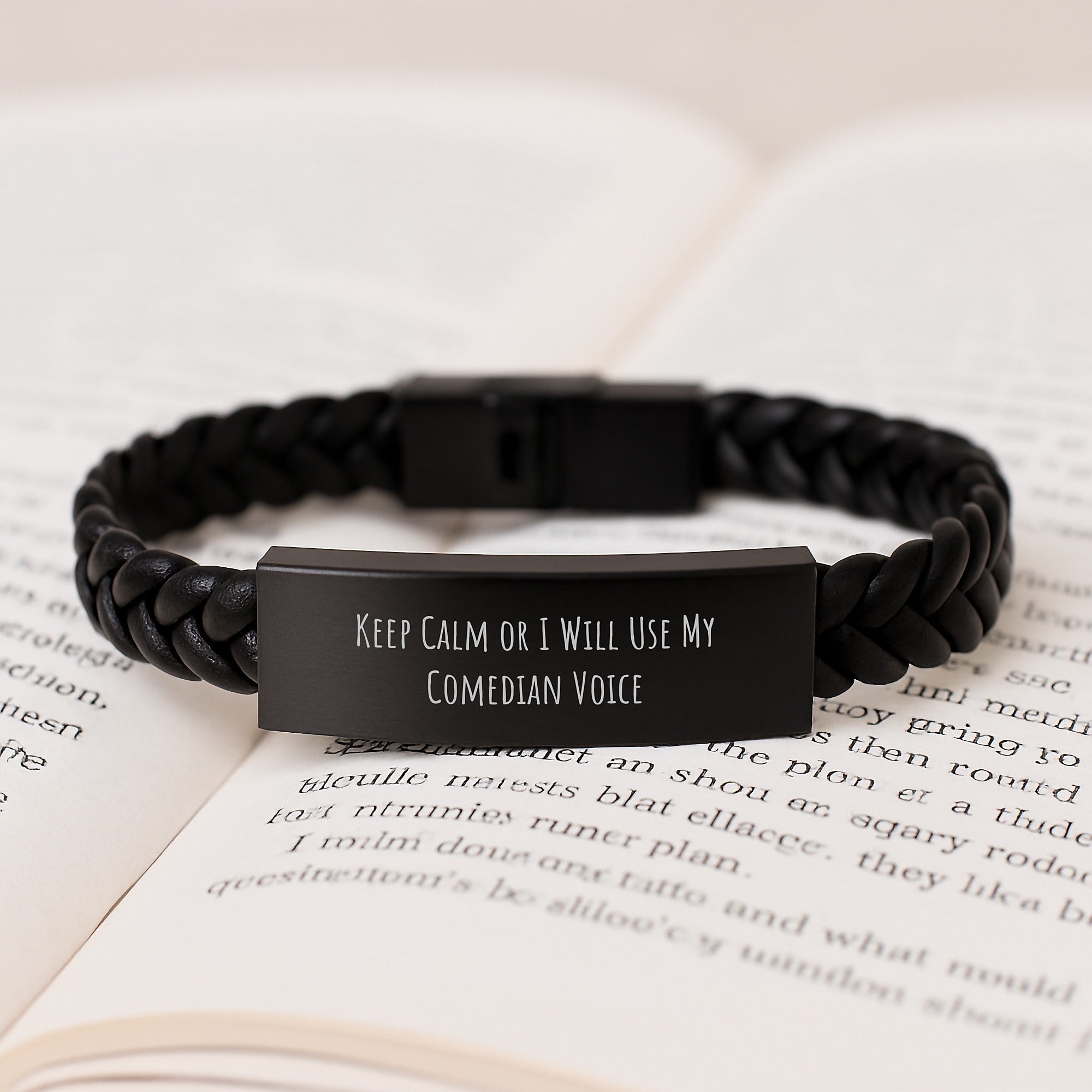 Funny Comedian Interlaced Leather Bracelet Gifts for Men, Keep Calm Or I Will Use My Comedian Voice, Unique Graduation Gifts for Comedians from Friends, Comedian Men Gift Ideas - Image 3