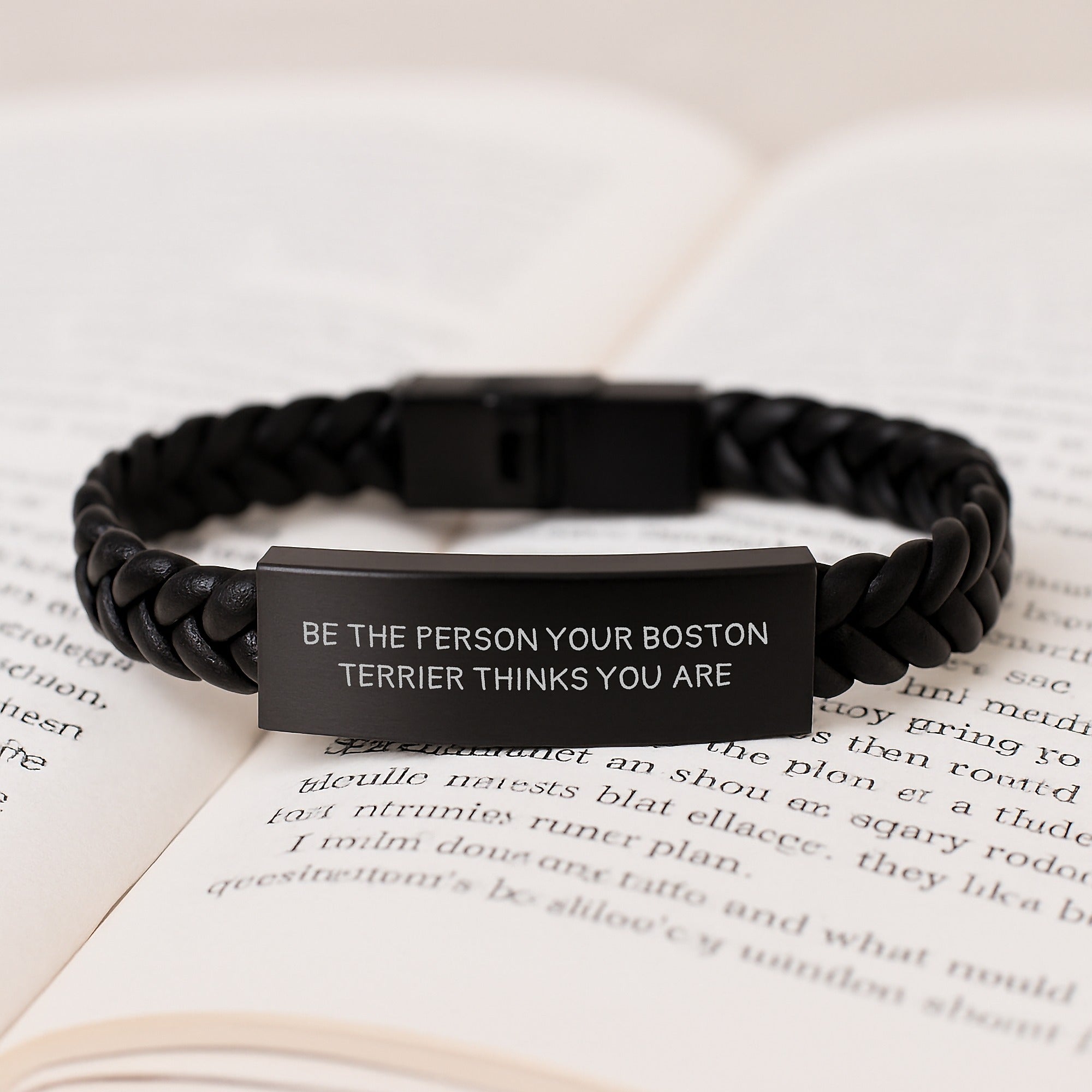Funny Boston Terrier Dog Gifts for Men, Unique Birthday Unique Gifts from Friends, Interlaced Leather Bracelet with Quote 'Be The Person Your Boston Terrier Thinks You Are' - Image 3