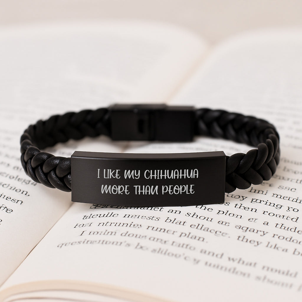 Funny Chihuahua Dog Gifts from Friends for Birthday Unique Interlaced Leather Bracelets with I Like My Chihuahua More Than People Quote, Stainless Steel and PU Leather, 7.87 inches - Image 3