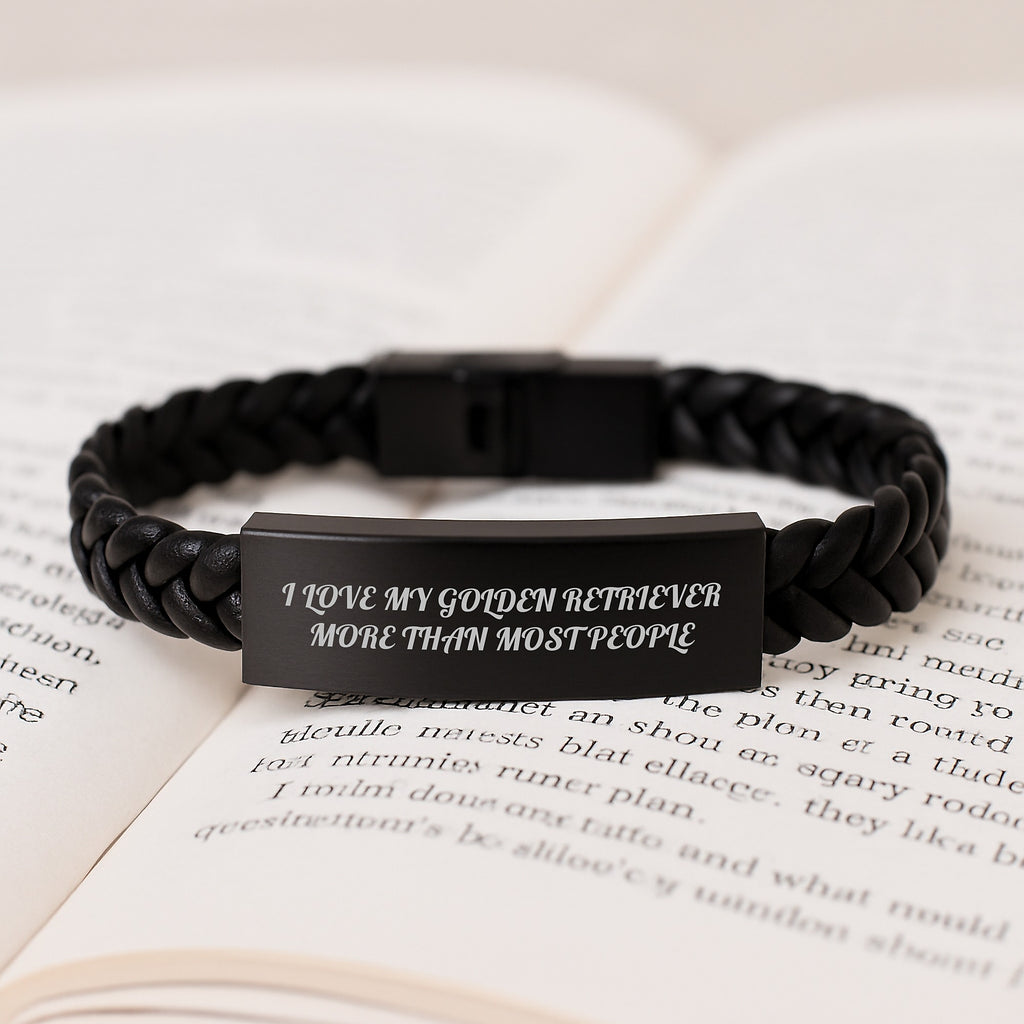Funny Golden Retriever Dog Gifts for Men Birthday Unique Interlaced Leather Bracelet with I Love My Golden Retriever More Than Most People Quote, Gifts from Family to Friends - Image 3