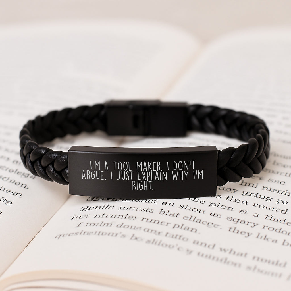 Funny Motivational Tool Maker Gifts from Father to Son for Graduation - Interlaced Leather Bracelet Handcrafted with Engraved Stainless Steel and PU Leather - Image 3