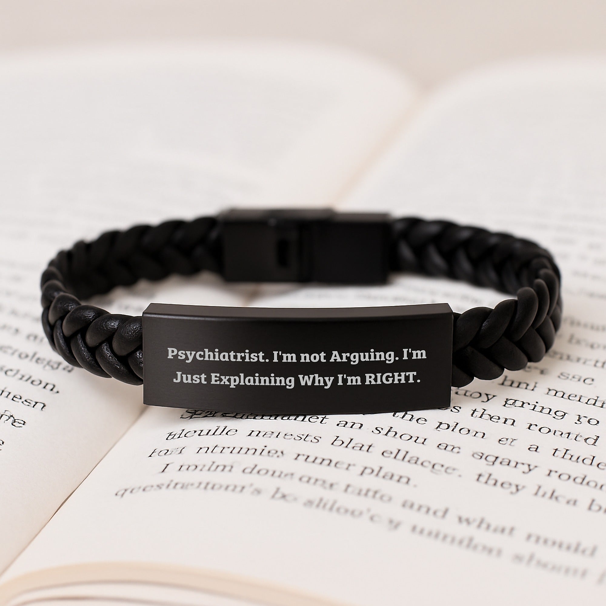 Funny Psychiatrist Gifts from Friends, Inspirational Interlaced Leather Bracelet for Graduation, Men's or Women's Stainless Steel PU Leather Quote - Image 3