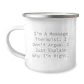 Funny Massage Therapist Gifts for Men from Friends with Inspirational Quote - Camping Mug for Graduation Unique - 12 oz Stainless Steel - Image 1