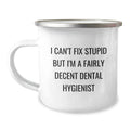 Funny Dental Hygienist Graduation Gifts for Friends, Family, and Coworkers - I Can't Fix Stupid But I'm A Fairly Decent Dental Hygienist Camping Mug - Image 1