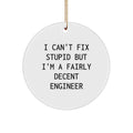 Funny Engineer Gifts for Friends and Family - Engineer Ornaments with I Cant Fix Stupid Quote, Circle Shaped White MDF Gift, Christmas Unique Presents - Image 1