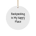 Unique Backpacking Gifts from Friends for Men and Women - 'Backpacking Is My Happy Place' Circle Ornament - Image 1