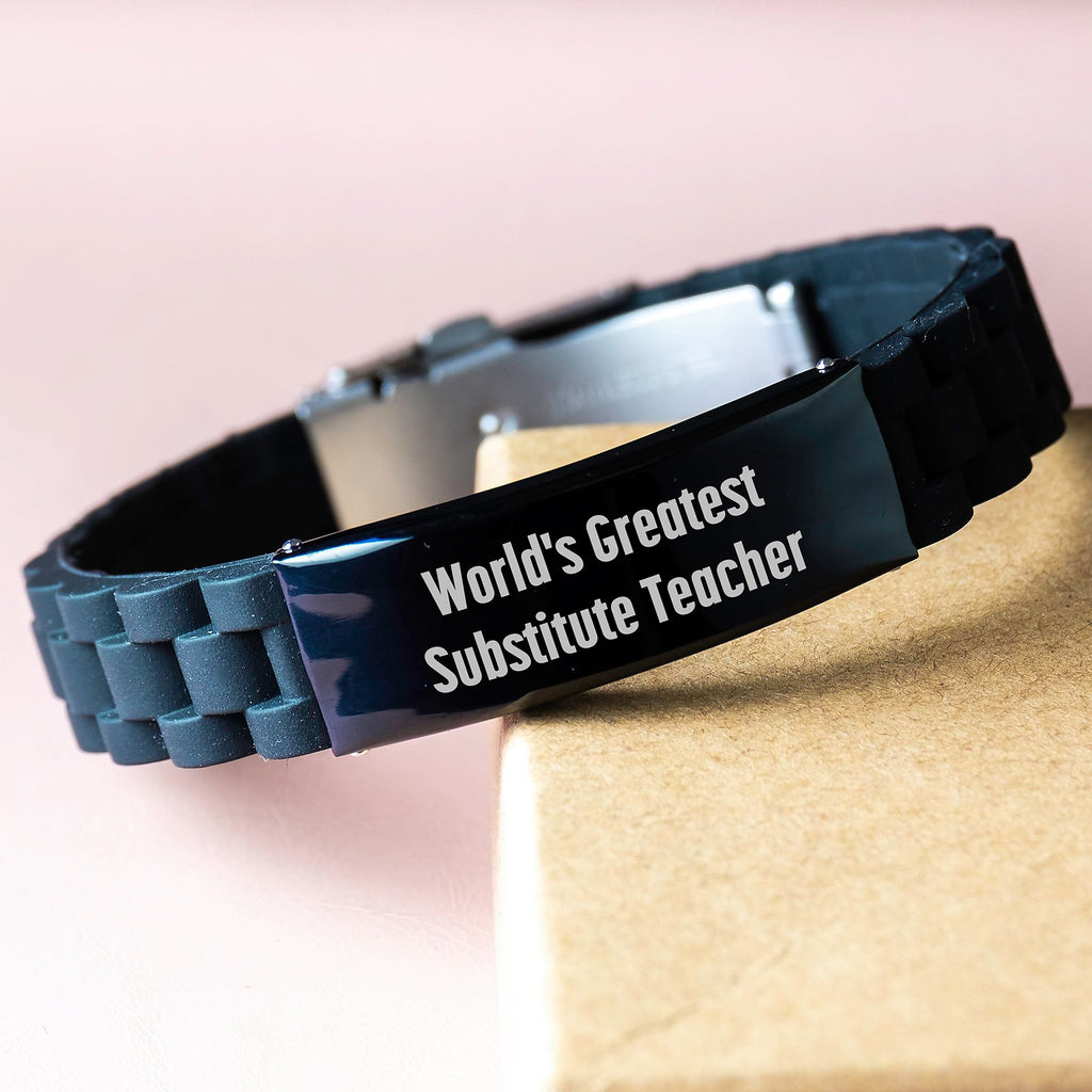 Funny Substitute Teacher Gifts from Mom, World's Greatest Substitute Teacher Glide lock Clasp Bracelet for Substitute Teacher Women, Perfect Mother's Day Unique Gifts - Image 3