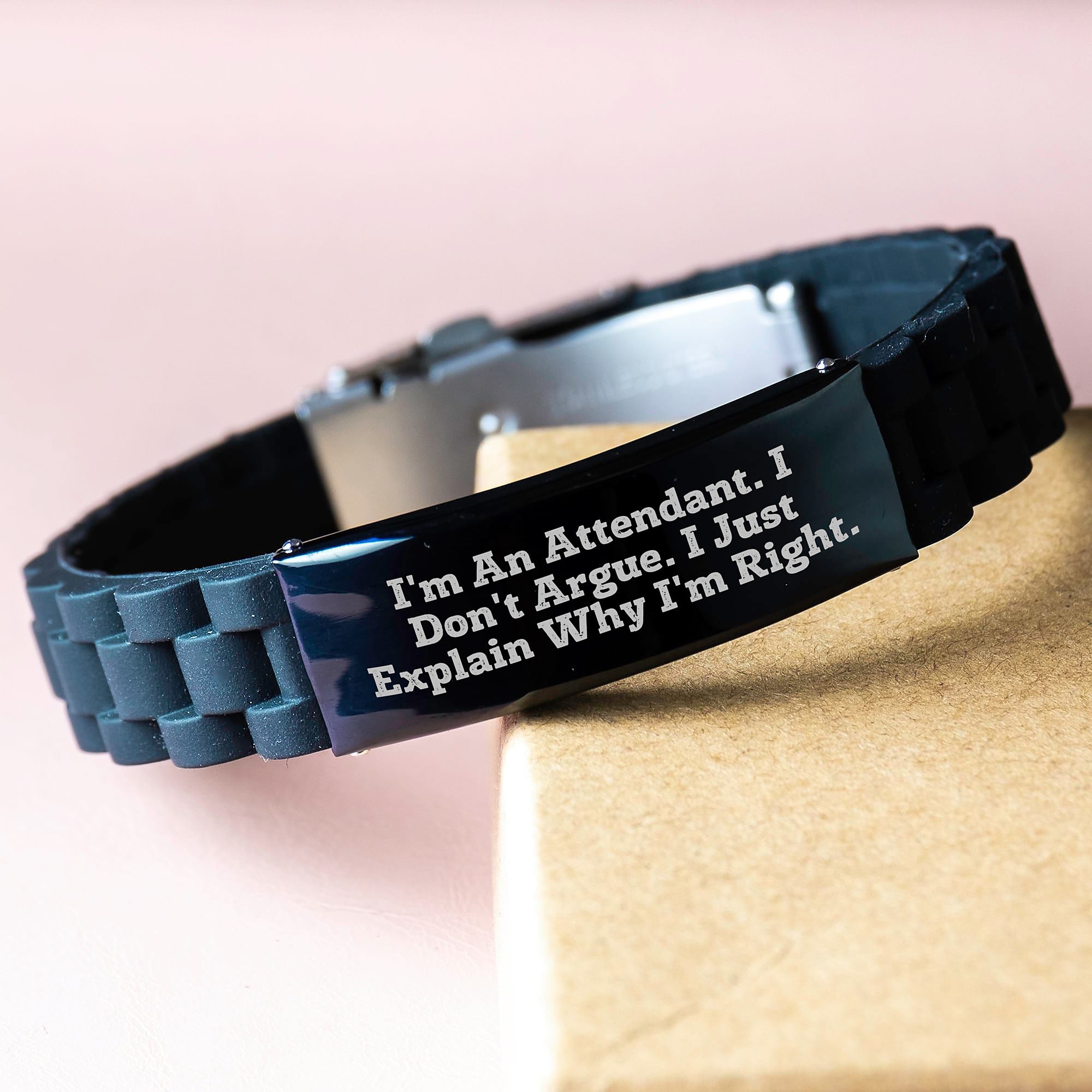 Funny Attendant Gifts for Men, Women, Coworkers, Family - Glide lock Clasp Bracelet, Inspirational Quote, Adjustable, Black, Silver, Stainless Steel, Silicone - Image 3
