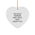 Funny Silky Terrier Dog Heart Ornament Gift for Christmas, Unique Gift from Men to Friends, 'My Silky Terrier And I Talk Shit About You' Decoration - Image 1