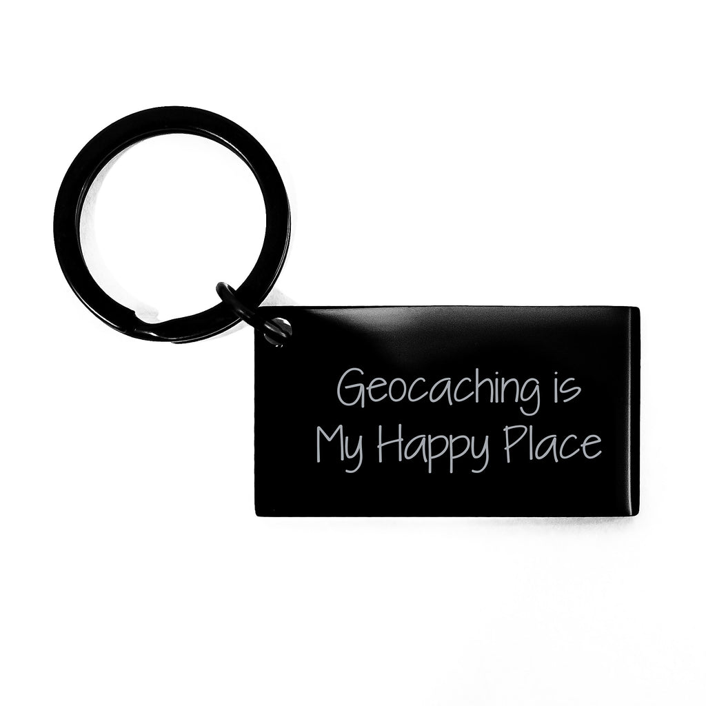 Geocaching Enthusiast Gifts - 'Geocaching Is My Happy Place' Keychain for Mom, Geocaching Adventure Gifts, Mother's Day Unique Gifts from Family - Image 1