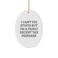Tax Preparer Gifts from Friends, Funny Oval Ornament, Christmas Unique Gifts, I Can't Fix Stupid But I'm A Fairly Decent Tax Preparer Decoration for Tax Preparer Men - Image 1