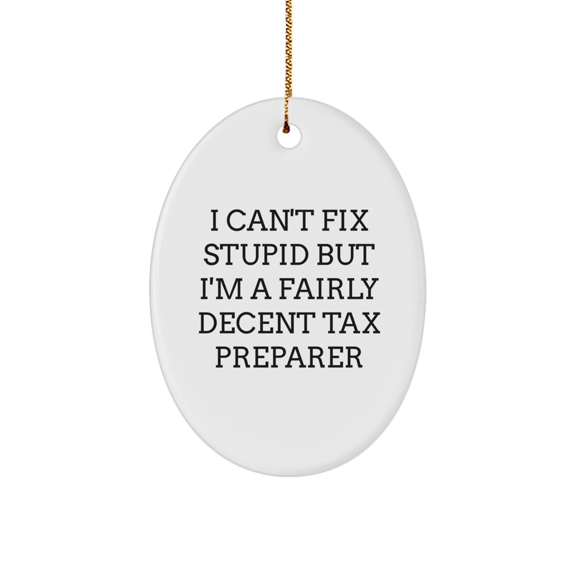 Tax Preparer Gifts from Friends, Funny Oval Ornament, Christmas Unique Gifts, I Can't Fix Stupid But I'm A Fairly Decent Tax Preparer Decoration for Tax Preparer Men - Image 1