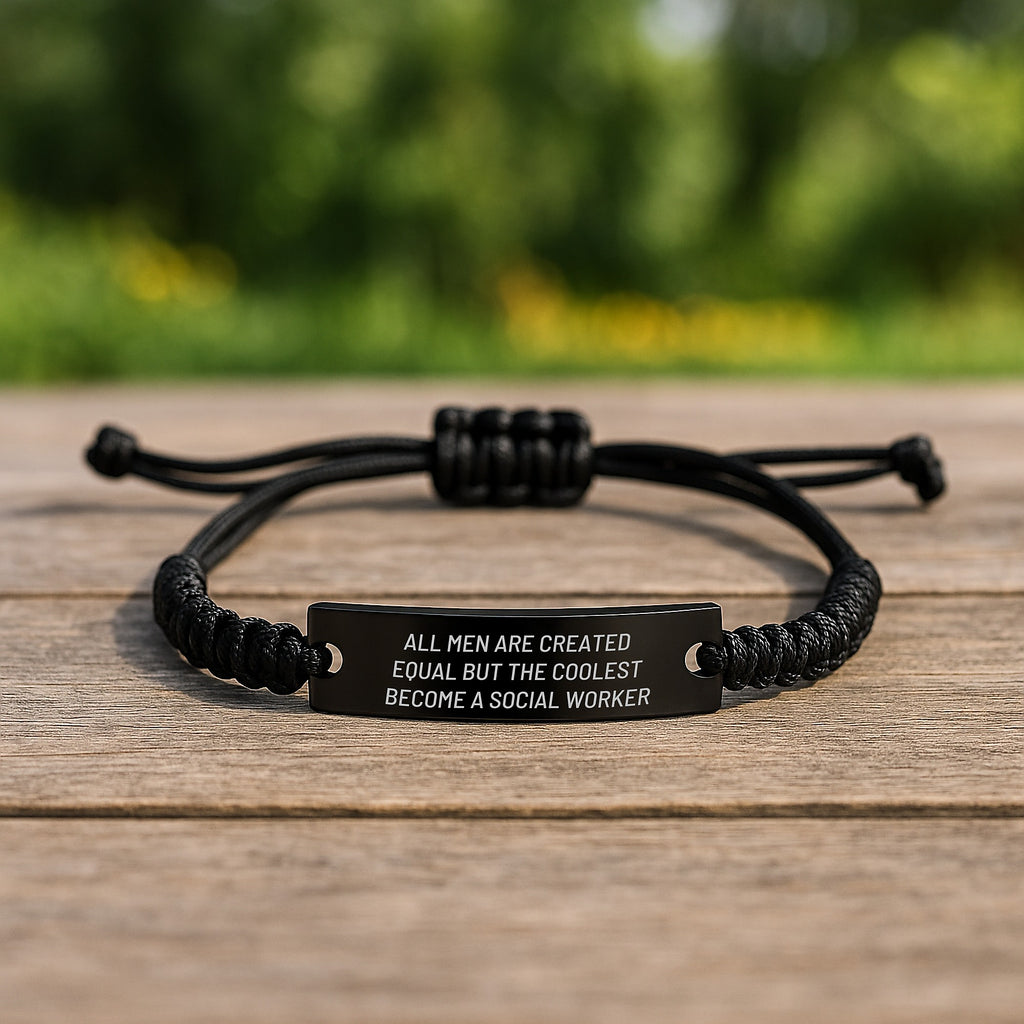 Funny Social Worker Rope Bracelet Gifts for Dad, Unique Father's Day Unique Gifts from Men to Social Worker, 'All Men Are Created Equal But The Coolest Become A Social Worker' - Image 2