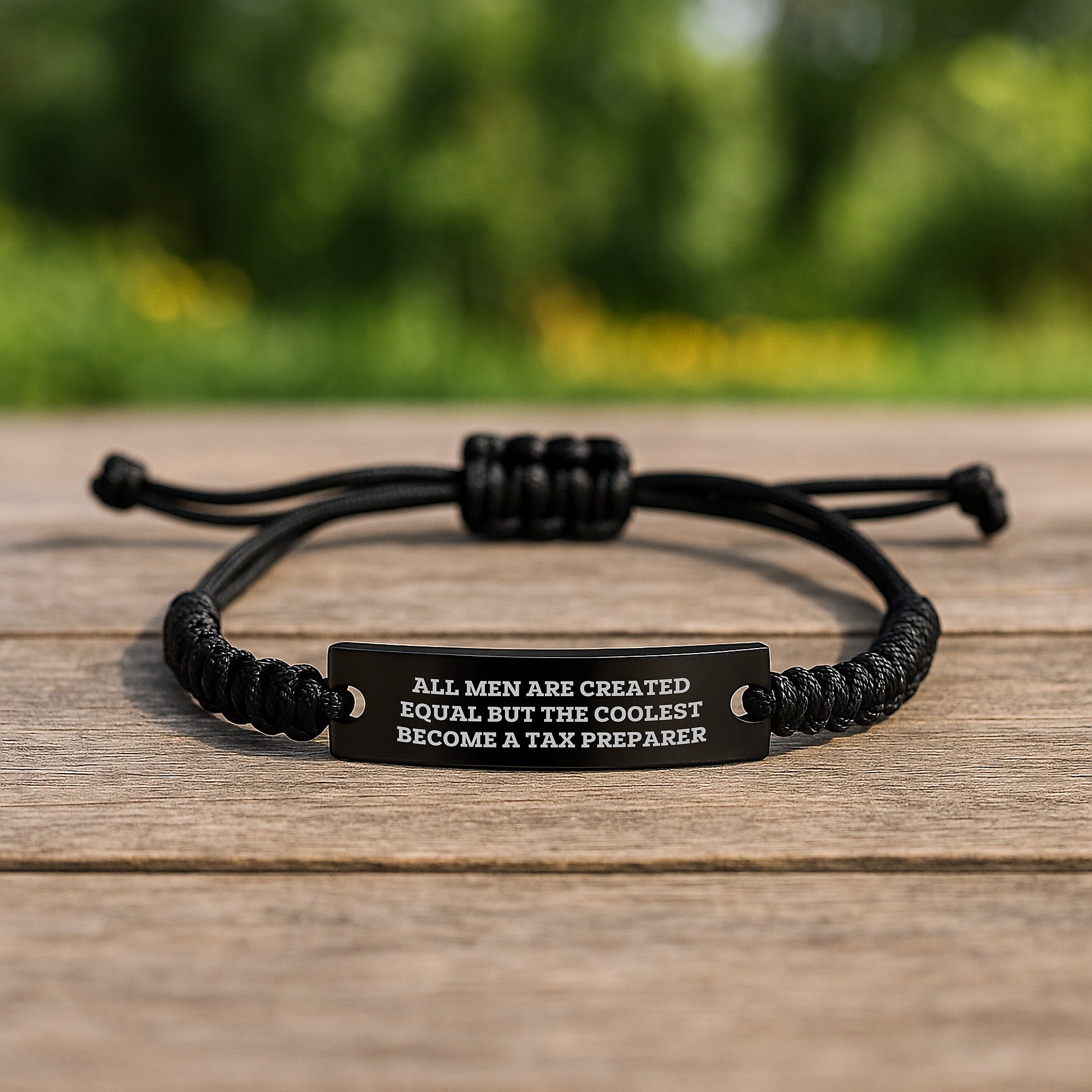 Gifts for Tax Preparer Men - All Men Are Created Equal But The Coolest Become A Tax Preparer Funny Rope Bracelet, Black Rope, Adjustable Length - Image 2