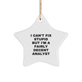 Funny Analyst Gifts, Inspirational Star Ornament for Christmas, I Can't Fix Stupid But I'm A Fairly Decent Analyst Quote, Gifts from Friends to Analyst Men - Image 1